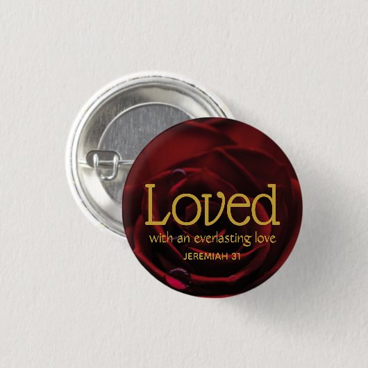 Rote Rose Christlich LOVED Valentine Button (Vorne & Hinten)