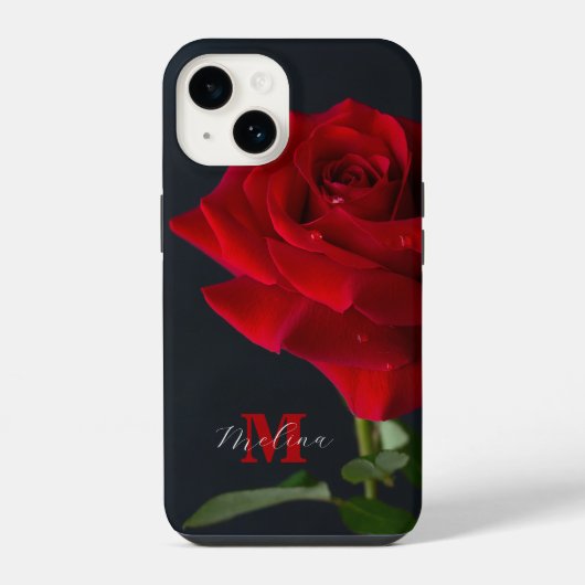 Rote Rose Classic Monogramm Name iPhone Hülle (Rückseite)