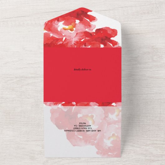 Rote Rose Collage Wedding All In One Einladung (Außenbereich)