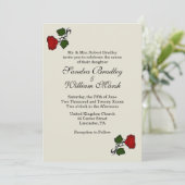 Rote Rose Cream Classic Wedding Einladung (Stehend Vorderseite)