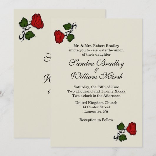 Rote Rose Cream Classic Wedding Einladung (Vorne/Hinten)