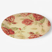 Rote Rose, Creme, antike Blumen Pappteller (Schrägansicht)