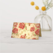 Rote Rose, Creme, antike Blumen Platzkarte (Rückseite)