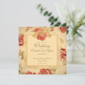 Rote Rose, cremefarbene, antike Blumenschrift rett Save The Date (Stehend Vorderseite)