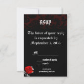 Rote Rose Damask Goth Wedding RSVP Einladungen (Vorderseite)
