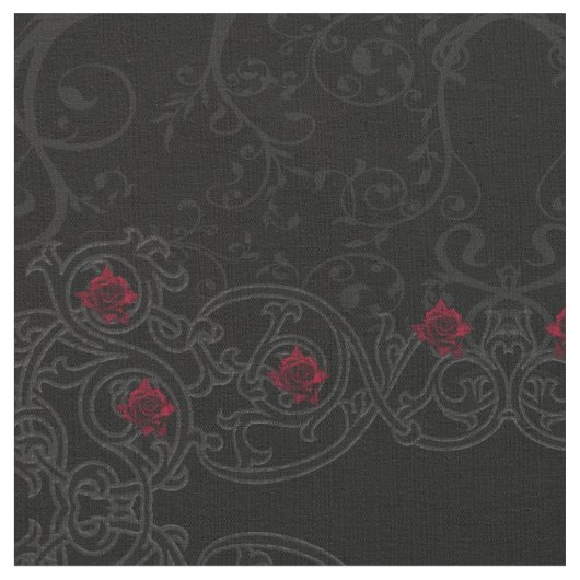 Rote Rose Damask Scroll Gothic Stoff (Nahaufnahme)