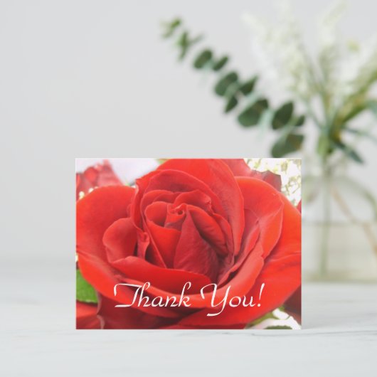 Rote Rose Danke! Postkarte (Stehend Vorderseite)