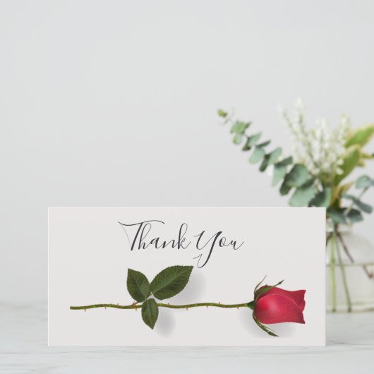 Rote Rose danken Ihnen Dankeskarte (Stehend Vorderseite)