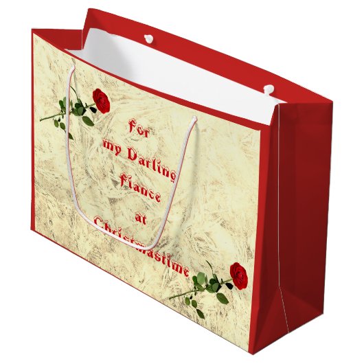 Rote Rose Darling Verlobte im Weihnachtsdesign Große Geschenktüte (Vorderseite Schrägansicht)