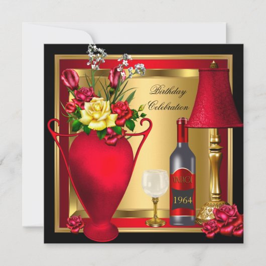 Rote Rose Deco Wein Flasche Glas Party Einladung (Vorderseite)