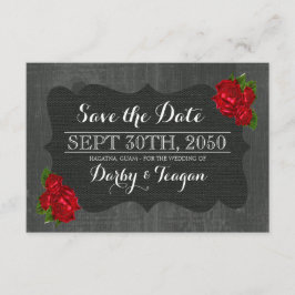 Rote Rose der Blüte Burlap Wood Gothic Save the Da Date