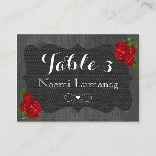 Rote Rose der Blütenwelt Wood Gothic Hochzeitsszen Platzkarte (Rückseite)