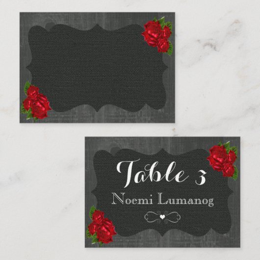 Rote Rose der Blütenwelt Wood Gothic Hochzeitsszen Platzkarte (Vorne/Hinten)