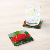 Rote Rose der Leidenschaft mit Taubstropfen Getränkeuntersetzer (Rechte Seite)