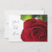 Rote Rose der Textflachkarte durch helle Farben