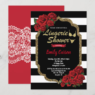 Rote Rose Dessous Dusche schwarz und gold Einladung