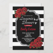 Rote Rose Dessous-Dusche schwarz und silber Einladung (Vorderseite)