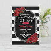 Rote Rose Dessous-Dusche schwarz und silber Einladung (Stehend Vorderseite)