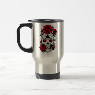 Rote Rose Diamant Tattoo Totenkopf Reisebecher