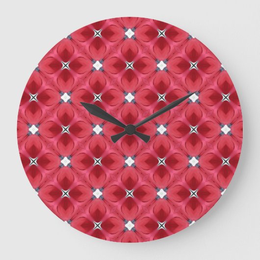 Rote Rose Diamantgeometrisches Muster Große Wanduhr (Vorderseite)