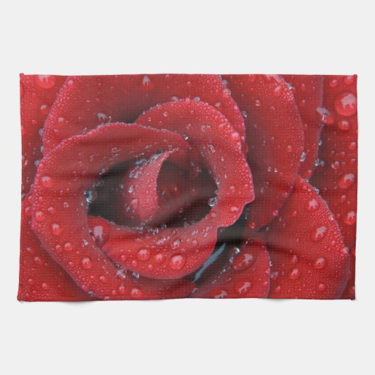 rote Rose, die mit einem Tief bedeckt ist und Grab Geschirrtuch (Horizontal)