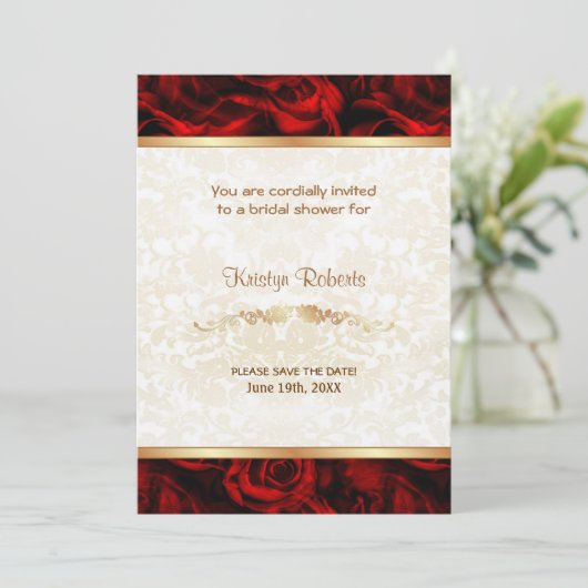 Rote Rose Eleganz - Dusche Save The Date (Stehend Vorderseite)