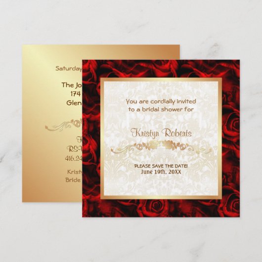 Rote Rose Eleganz - Dusche Save The Date (Vorne/Hinten)