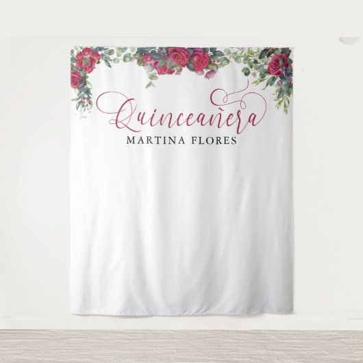 Rote Rose Eucalyptus Elegante Stilfserei Hintergru Wandteppich (Vorderseite)