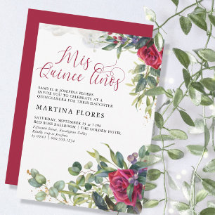 Rote Rose Eukalyptus Mis Quince Anos Quinceanera Einladung