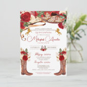 Rote Rose Extravagant Mariachi Western Charra Quin Einladung (Stehend Vorderseite)