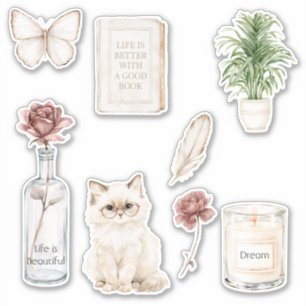 Rote Rose Flasche Schmetterling Katze Kerze Buch F Aufkleber
