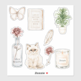 Rote Rose Flasche Schmetterling Katze Kerze Buch F Aufkleber