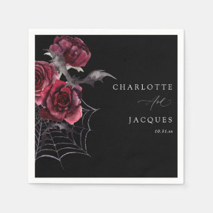 Rote Rose & Fledermäuse Hochzeit - Schwarz 2 Serviette