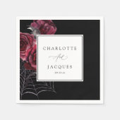 Rote Rose & Fledermäuse Hochzeit- Schwarz Serviette (Vorderseite)