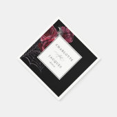 Rote Rose & Fledermäuse Hochzeit- Schwarz Serviette (Ecke)