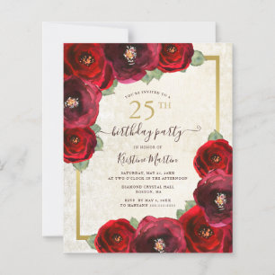 Rote Rose Floral 25. Geburtstagsparty Einladung
