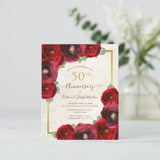 Rote Rose Floral 50-jähriges Party (Stehend Vorderseite)