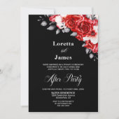 Rote Rose Floral Black Wedding Empfang Einladung (Vorderseite)