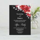 Rote Rose Floral Black Wedding Empfang Einladung (Stehend Vorderseite)