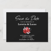 Rote Rose Floral Black Wedding Save The Date (Vorderseite)