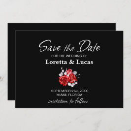 Rote Rose Floral Black Wedding Save The Date