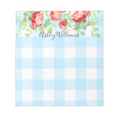 Rote Rose Floral Blue Buffalo Kariertes Script Mon Notizblock (Vorderseite)