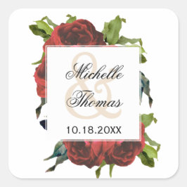 Rote Rose Floral Bouquet Wedding Quadratischer Aufkleber