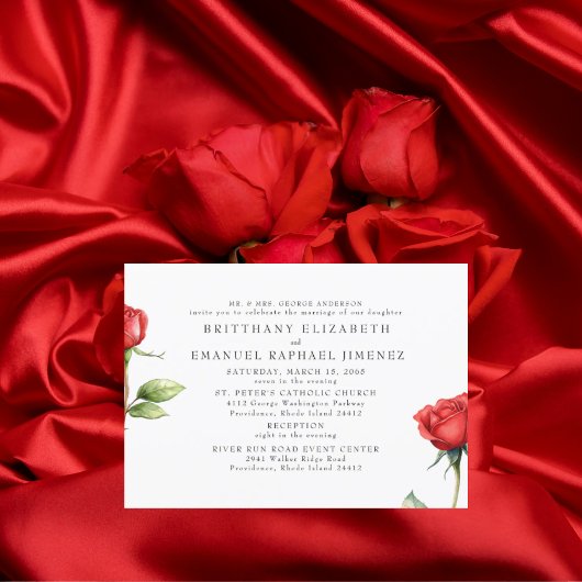 Rote Rose Floral Bride Partys 2 Veranstaltungsort Einladung