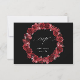 Rote Rose Floral & Crystal UAWG - Schwarz RSVP Karte