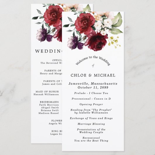 Rote Rose Floral DIY Wedding Programm (Vorne/Hinten)