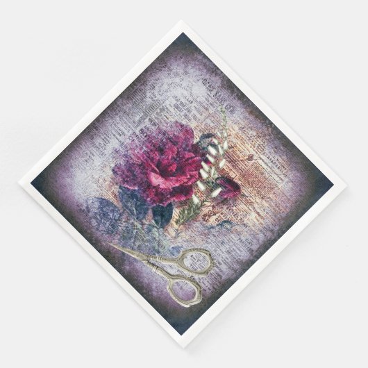 Rote Rose Floral Ephemera Decoupage Serviette (Ecke)