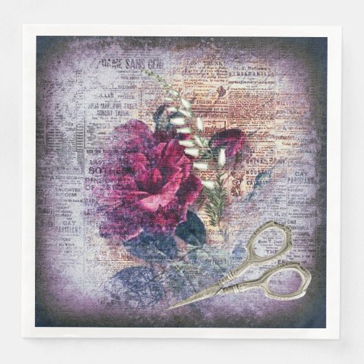 Rote Rose Floral Ephemera Decoupage Serviette (Vorderseite)