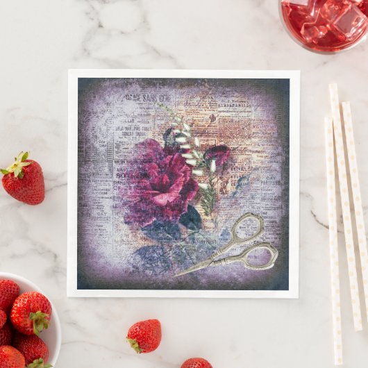 Rote Rose Floral Ephemera Decoupage Serviette (Beispiel)