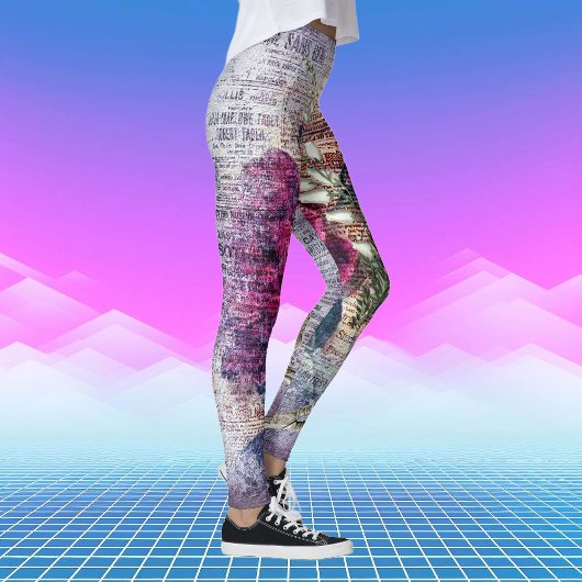 Rote Rose Floral Ephemera Leggings